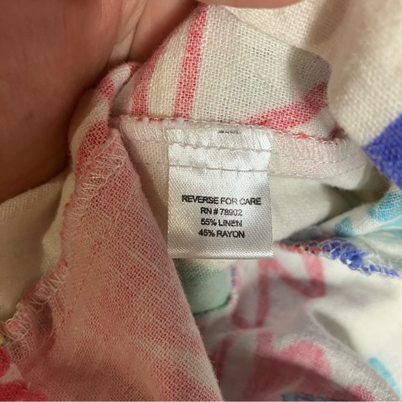 Erin London linen blend full zip jacket 3/4 sleeves multicolored floral size L - Picture 6 of 9